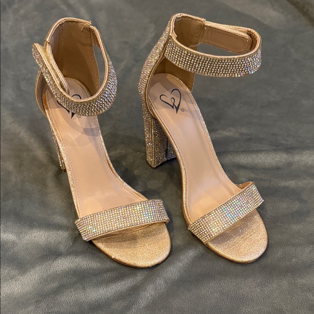 Windsor Rose Gold Crystal Block Heel Sandals